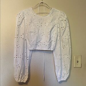 Zara White Eyelet Blouse with Long Sleeves
